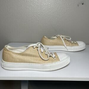 STUART WEITZMAN Ollie Sneakers Shoes Raffia Espadrille Woven Flats Lace Up Sz 10